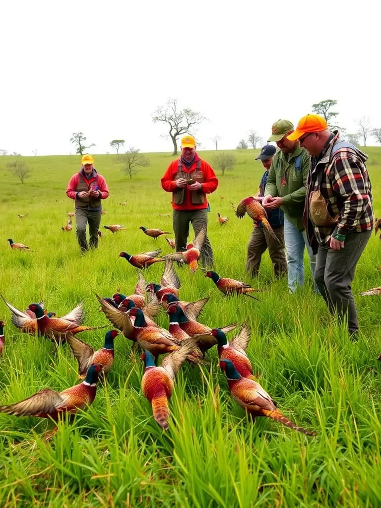 A photograph capturing club members releasing captive-bred woodcock chicks into a suitable habitat, as part of a species reinforcement initiative.